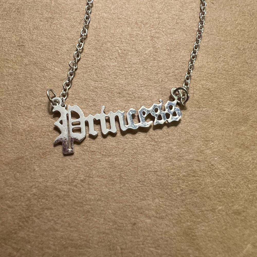 Princess Gothic Script Name Necklace in Silver